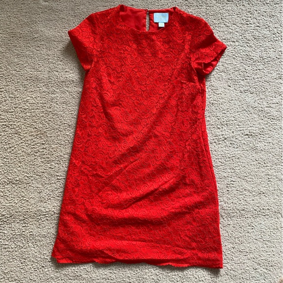 Cynthia Steffe Red-Orange Lace Sheath Dresz - Picture 1 of 9